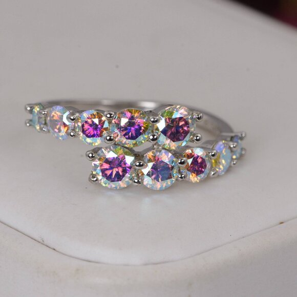 Certified AB Moonstone Moissanite Wrap Ring 925 Sterling - Picture 1 of 5